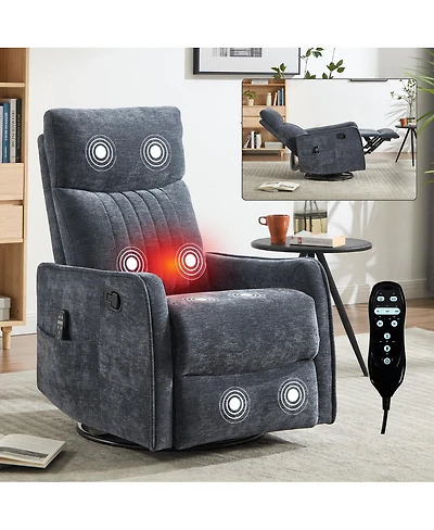 Streamdale Furniture Heat Massage Rocking Swivel Fabric Recliner Chair