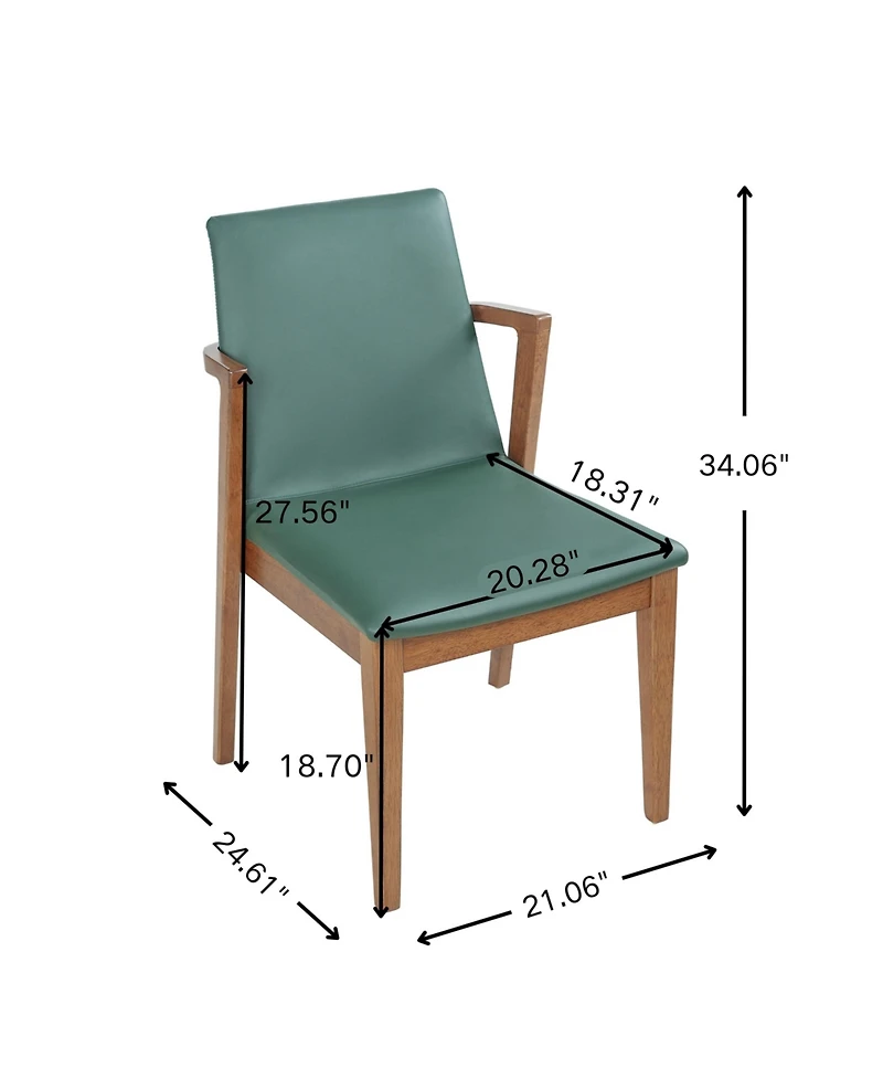 Flynama Set of 2 Mid-Century Pu Arm Dining Chairs, Rubber Wood Frame 250lbs Capacity