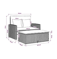 vidaXL Patio Sofa with Cushions 2-Seater Black Poly Rattan