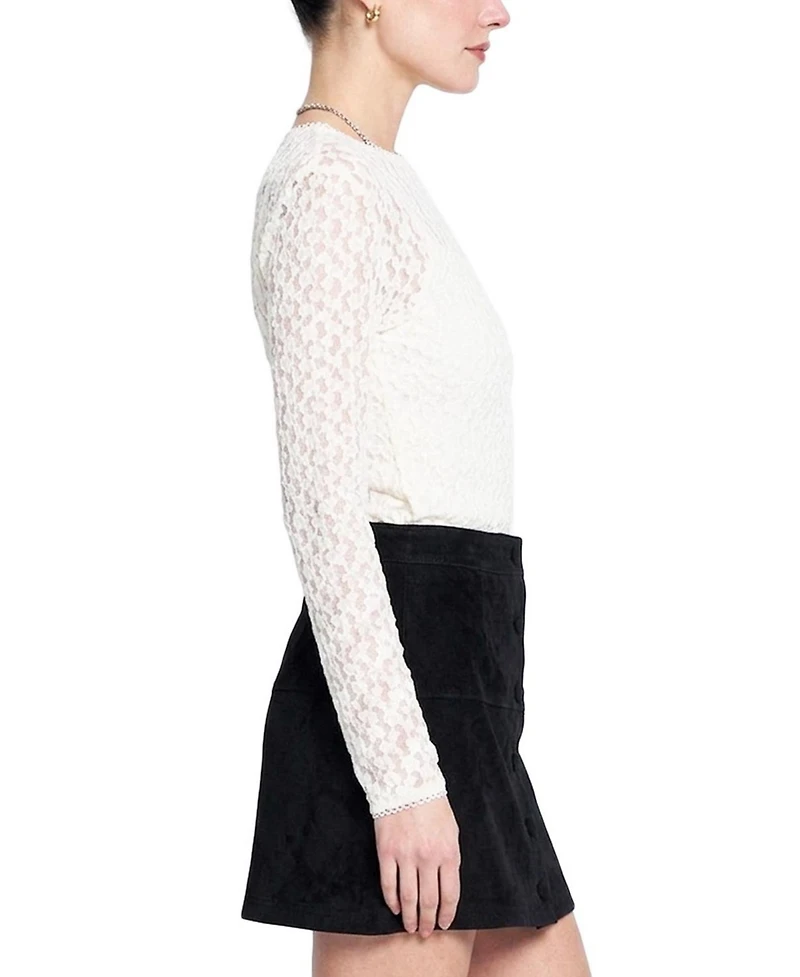Central Park West Women's Floral-Lace Long-Sleeve Crewneck Sweater