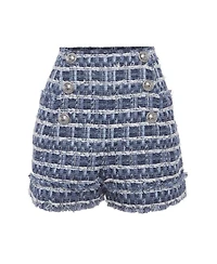 Pre-Owned Balmain Women's High-Waisted Tweed Shorts, 7" Inseam