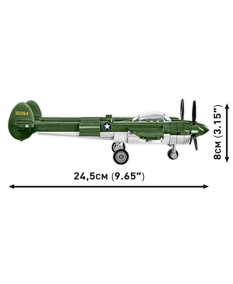 Cobi Wwii Lockheed P-38 Lightning Plane Historical Collection 1:48 Scale Rotating Propellers 332-Piece Building Set, Ages 7+