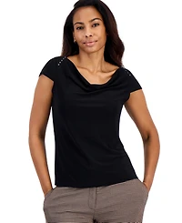 Kasper Petite Cowl Neck Cap-Sleeve Blouse