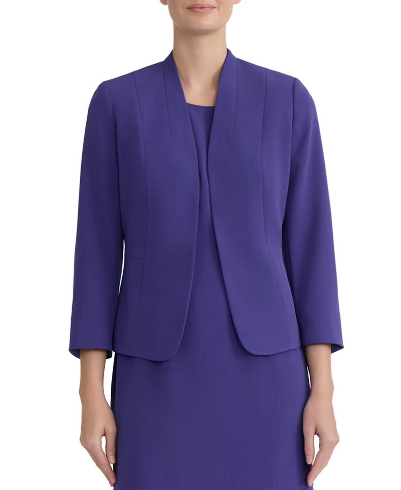 Kasper Women's 3/4-Sleeve Open-Front Collarless Cardigan Blazer