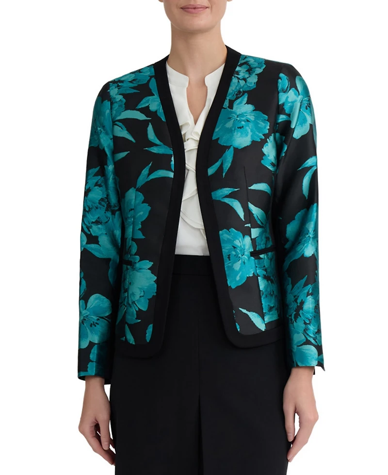 Kasper Women's Collarless Printed Cardigan Jacket
