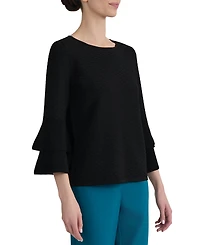 Kasper Women's Textured Knit Flared-Cuff 3/4-Sleeve Top