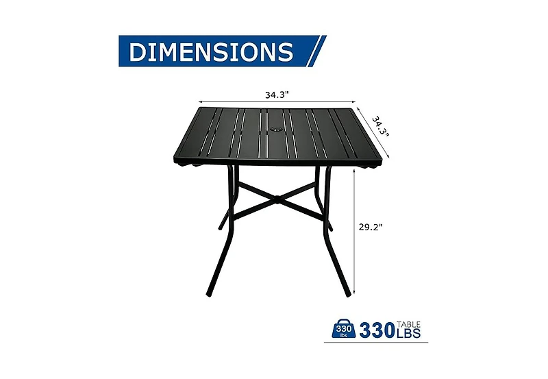 Cushry Square Outdoor Dining Table for 4, Metal Patio Dining Table with Umbrella Hole for Garden, Backyard and Deck