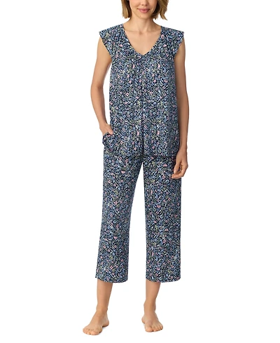 Ellen Tracy Women's Flutter Raglan Sleeve Top with Cropped Pant V-Neck Pajama Set