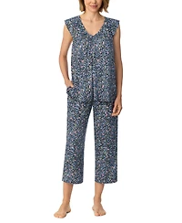 Ellen Tracy Women's Flutter Raglan Sleeve Top with Cropped Pant V-Neck Pajama Set