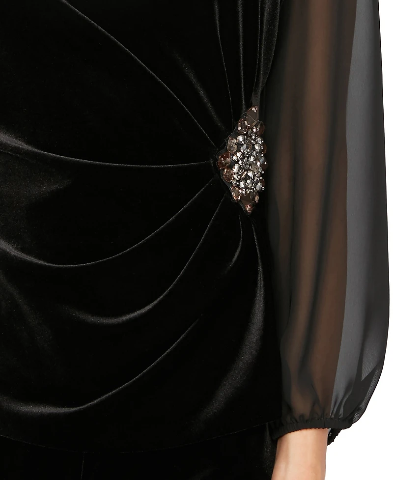 Alex Evenings Women's Velvet 3/4-Sleeve Boat-Neck Blouse