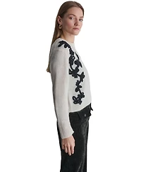 Bcbg Women's Oversized Floral-Applique Crewneck Long-Sleeve Sweater