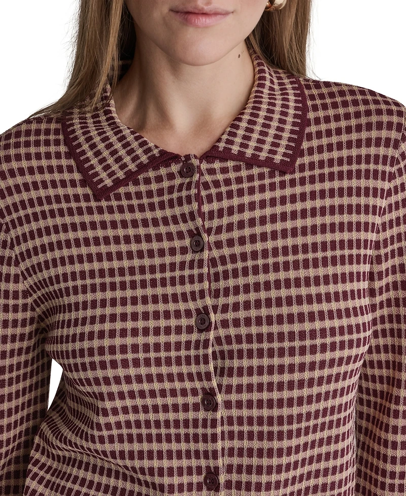 Bcbg Women's Plaid Collared Long-Sleeve Cardigan