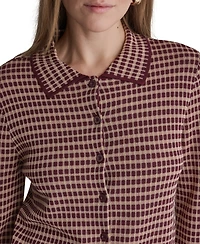 Bcbg Women's Plaid Collared Long-Sleeve Cardigan
