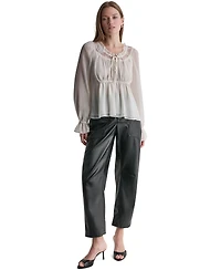 Bcbg Women's Scoop Neckline Lace-Trim Long-Sleeve Blouse