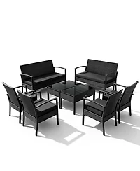 Pcs Patio Rattan Furniture Set Cushioned Sofa Armrest Garden