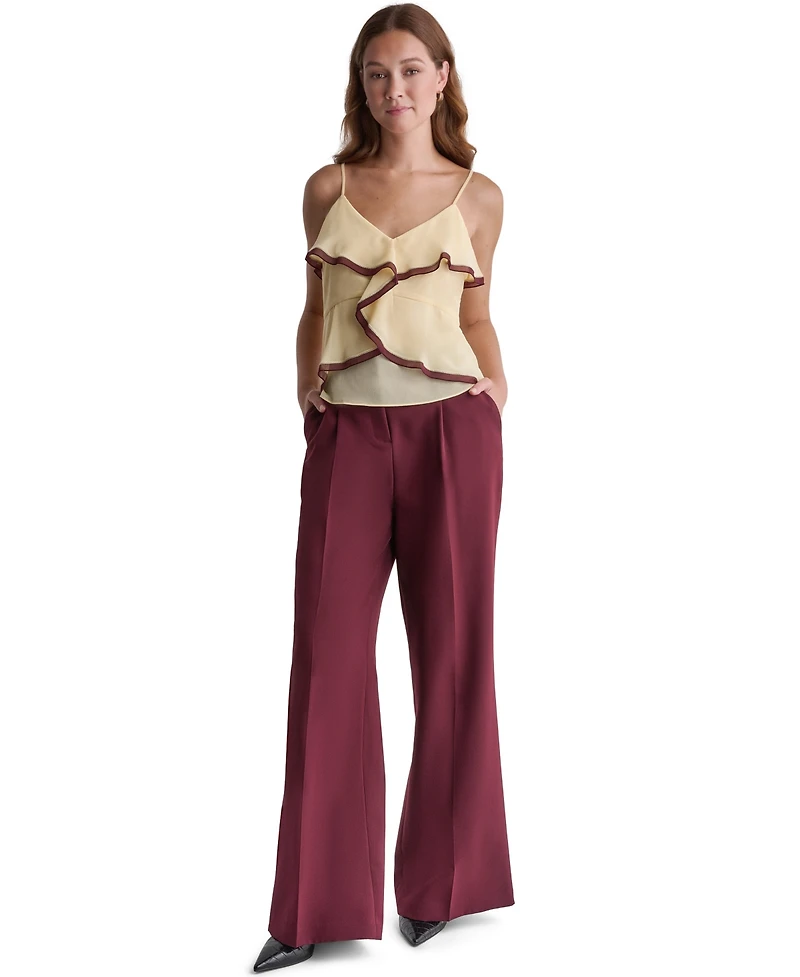 Bcbg Women's V-Neck Ruffle Front Contrast Trim Tank