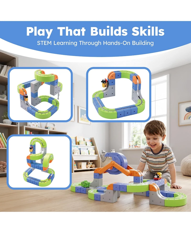 Contixo MT4 Motorized Rechargeable Magnetic Track 91-Piece Building Set, Ages 3+
