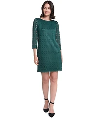 Jessica Howard Petite Lace Shift Boat Neck 3/4-Sleeve Dress
