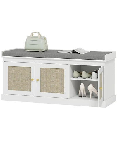 Slickblue Shoe Organizer Cabinet with Rattan Doors and Adjustable Shelves