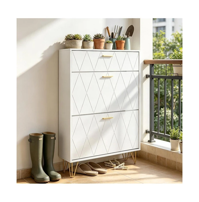 Slickblue Freestanding Shoe Organizer Cabinet with 3 Flip Drawers for Entryway