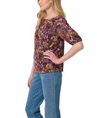 Gloria Vanderbilt Women's Tyler Boat-Neck Elbow-Sleeve Print T-Shirt