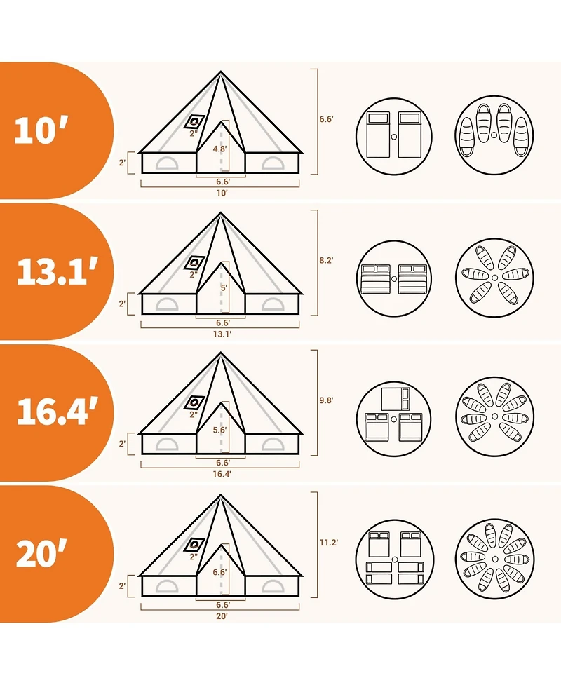 Maxsa Canvas Bell Tent with Stove Jack, 4-Season Glamping Yurt Tent with Pvc Floor, Mesh Windows, Roof Vent
