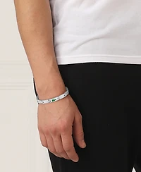 Lacoste Men's Stencil Silver-Tone Stainless Steel with Green Enamel Crocodile Bracelet