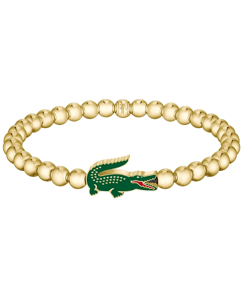 Lacoste Men's Matchpoint Gold-Tone Stainless Steel with Green Enamel Crocodile Beaded Bracelet