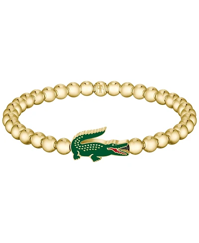 Lacoste Men's Matchpoint Gold-Tone Stainless Steel with Green Enamel Crocodile Beaded Bracelet