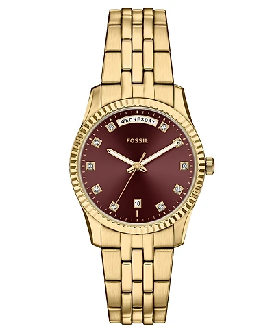 Fossil Women's Scarlette Three-Hand Day-Date Gold-Tone Stainless Steel Watch 34mm