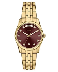Fossil Women's Scarlette Three-Hand Day-Date Gold-Tone Stainless Steel Watch 34mm