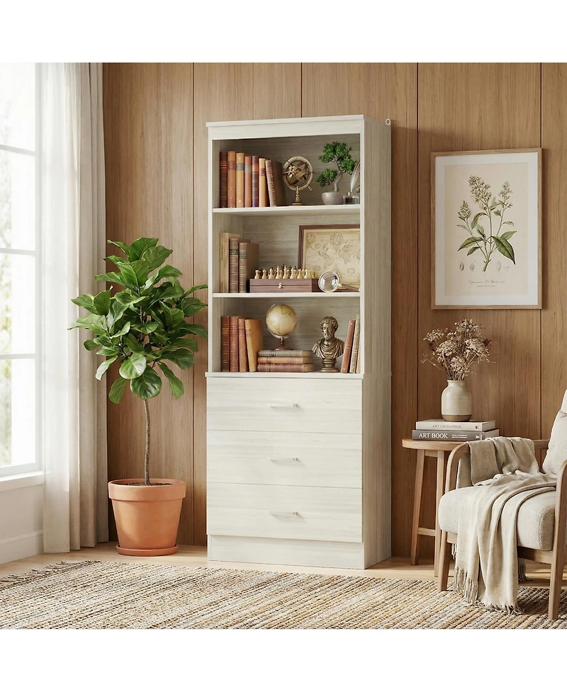 Aheaplus 71" Wooden Storage Cabinet with 3-Drawers, Closet Organizer Shelves