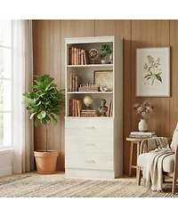 Aheaplus 71" Wooden Storage Cabinet with 3-Drawers, Closet Organizer Shelves