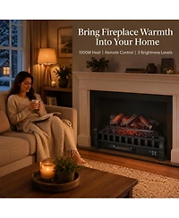 Gaomon 26 Inch Electric Fireplace Logs, 1500W Fireplace Heater with Wood Log Style, Single Flame, 3 Brightness Levels, Remote Control, Steel Abs, 120V