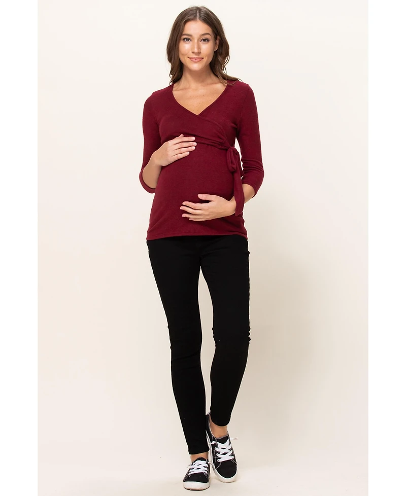 Hello Miz Women's Nursing Wrap V Neck 3/4 Sleeve Top