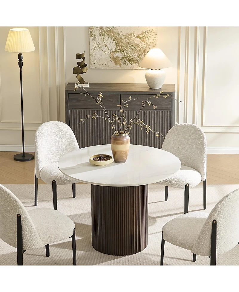Morden Fort 42" Elegant Marble Top Wood Pedestal Base Dining Table for Kitchen Dinner Room Sintered Stone Seats 4