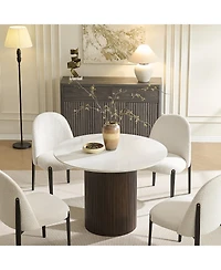 Morden Fort 42" Elegant Marble Top Wood Pedestal Base Dining Table for Kitchen Dinner Room Sintered Stone Seats 4
