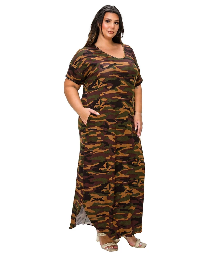 L I V D Plus Katt Camo Pocket Maxi Dress