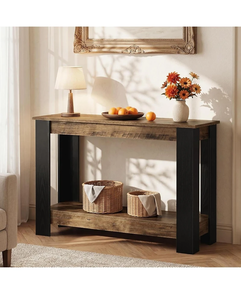 Tribesigns 41" Industrial Console Table for Entryway, 2-Tier Narrow Sofa Table with Wood Finish, Modern Farmhouse Accent Furniture