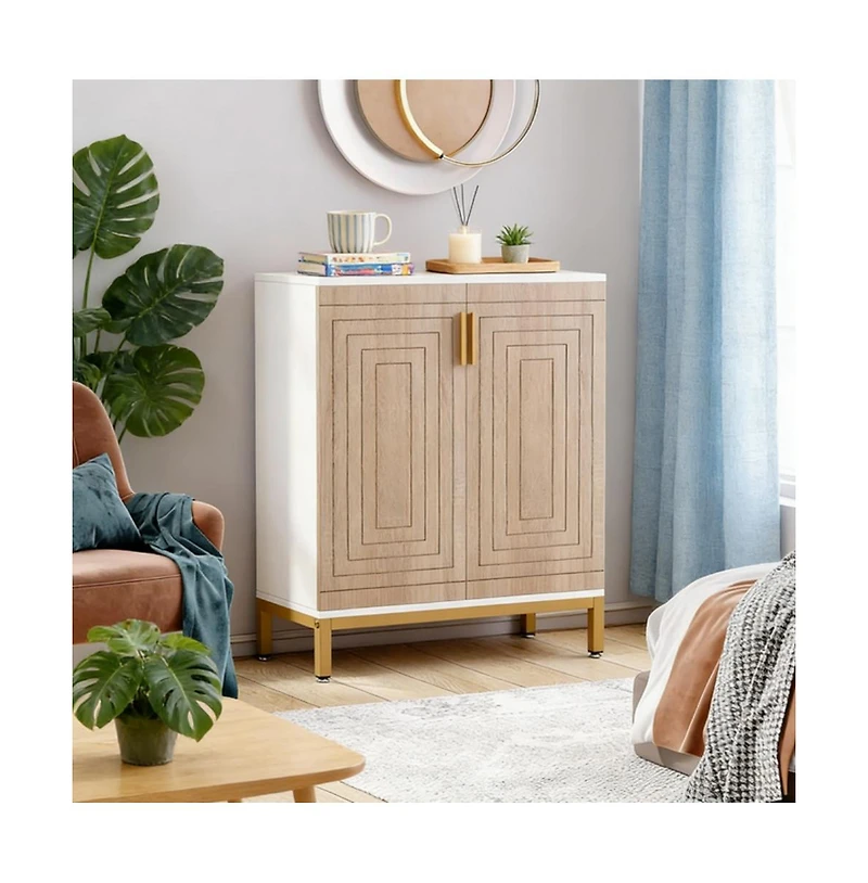 Slickblue 2 Door Shoe Storage Cabinet with Sturdy Mdf and Metal Frame