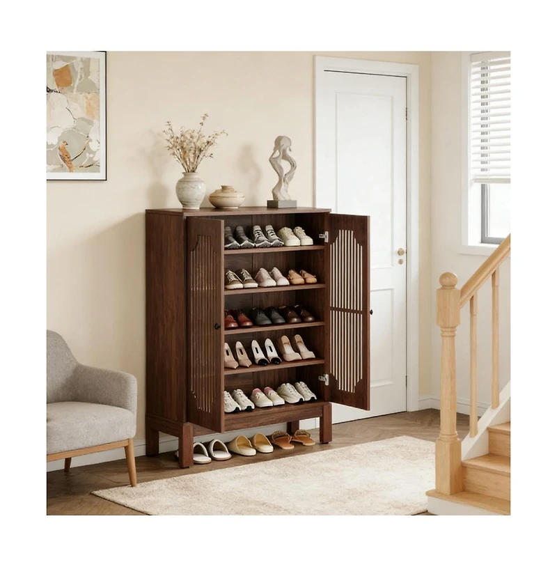 Slickblue 2 Door Mdf Shoe Storage Cabinet with Louvered Front Panels