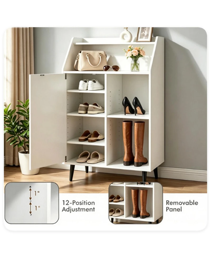 Slickblue Multi-Compartment Shoe Storage Cabinet with Countertop and Cubbies
