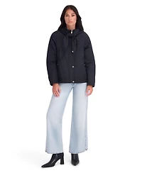 Kensie Women's Satin Hooded Jacket With Attached Scarf