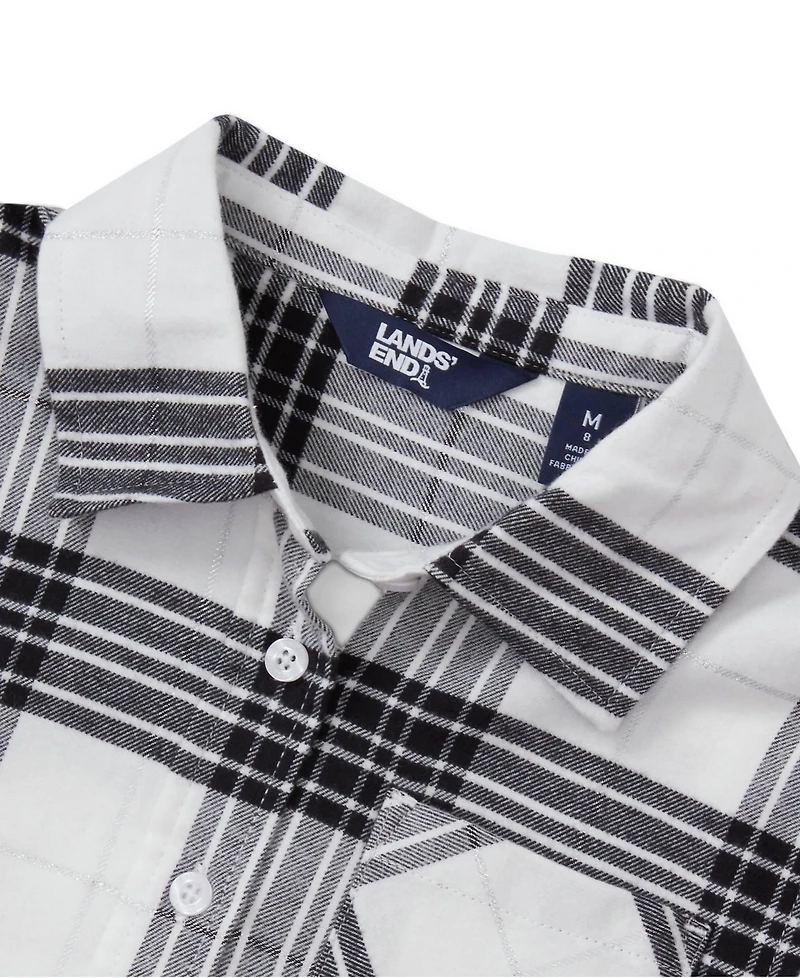 Lands' End Girls Long Sleeve Cropped Flannel Shirt