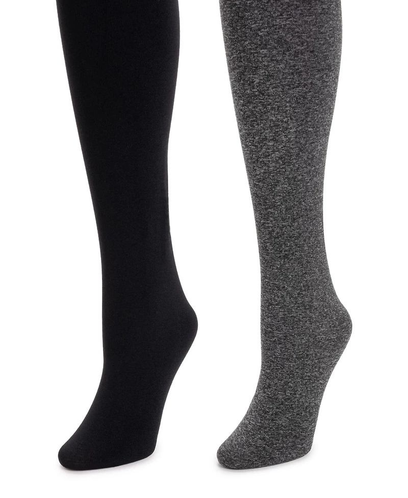 Muk Luks Women's 2 Pair Pack Fleece Lined Tights, Navy/Burgundy, M/L