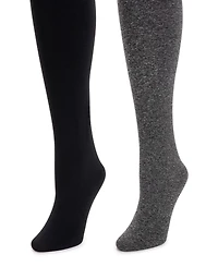 Muk Luks Women's 2 Pair Pack Fleece Lined Tights, Navy/Burgundy, M/L