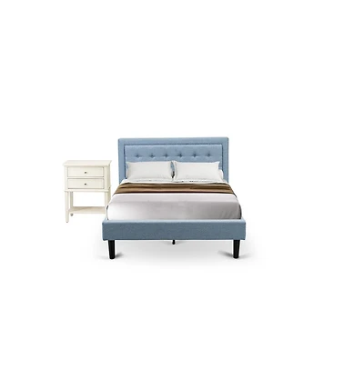 East West Furniture FN11F-1VL0C 2-Piece Platform Full Size Bedroom Set with 1 Mid Century Bed and a Bedroom Nightstand