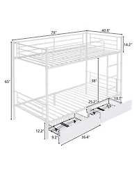 Slickblue Twin Over Twin Metal Bunk Bed with 2 Storage Drawers