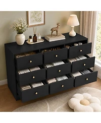 Gaomon Wide Modern Chest Of Drawers, Spacious 9 Drawer Dresser With Round Metal Pull Handles, Functional Storage Cabinet For Bedroom Living Room