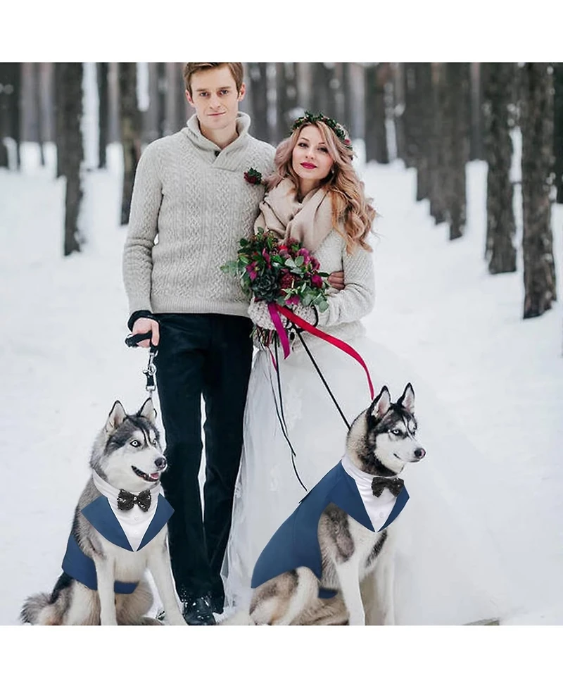 Formal Tuxedo and Bandana Two-Piece Set with Detachable Bowtie Collar for Dogs
